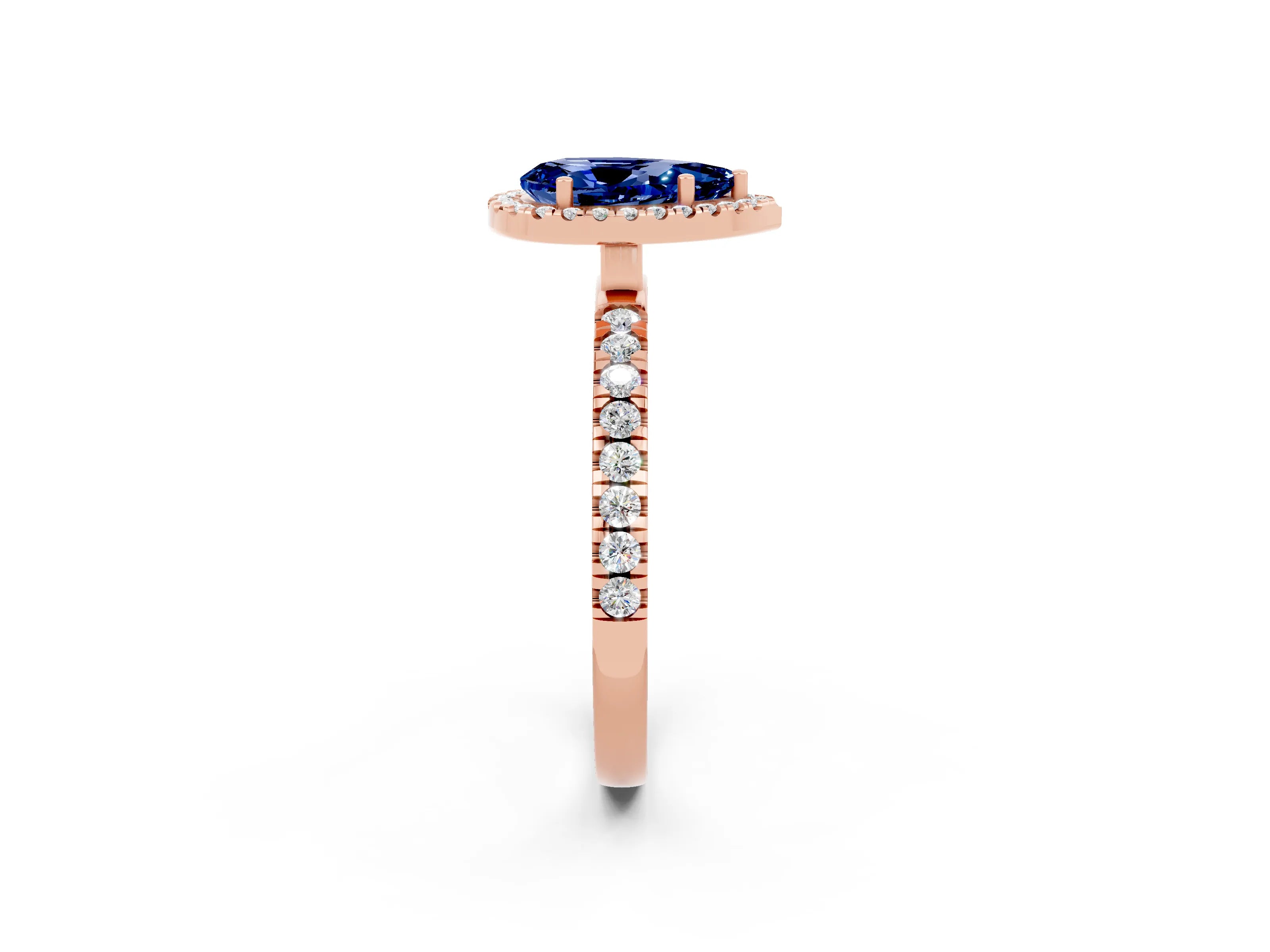 Rose gold Pear Cut Halo Diamond Pave Band with Prong Setting_2