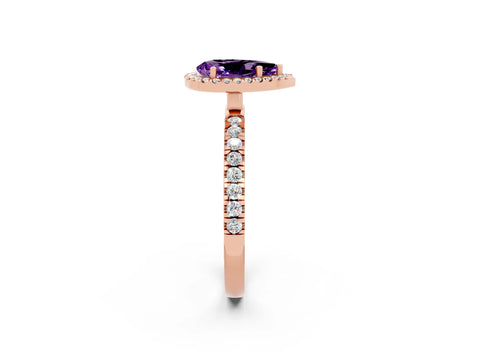 Rose gold Pear Cut Halo Diamond Pave Band with Prong Setting_2