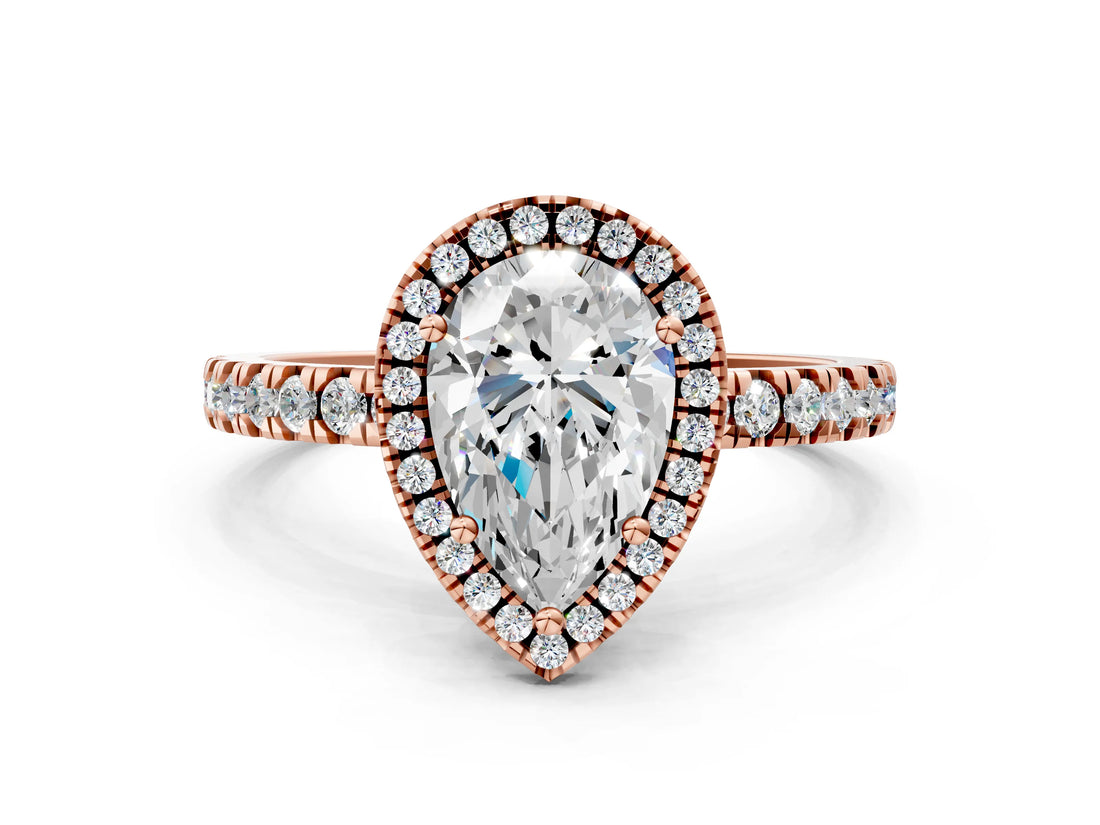 Rose gold Pear Cut Halo Diamond Pave Band with Prong Setting_3