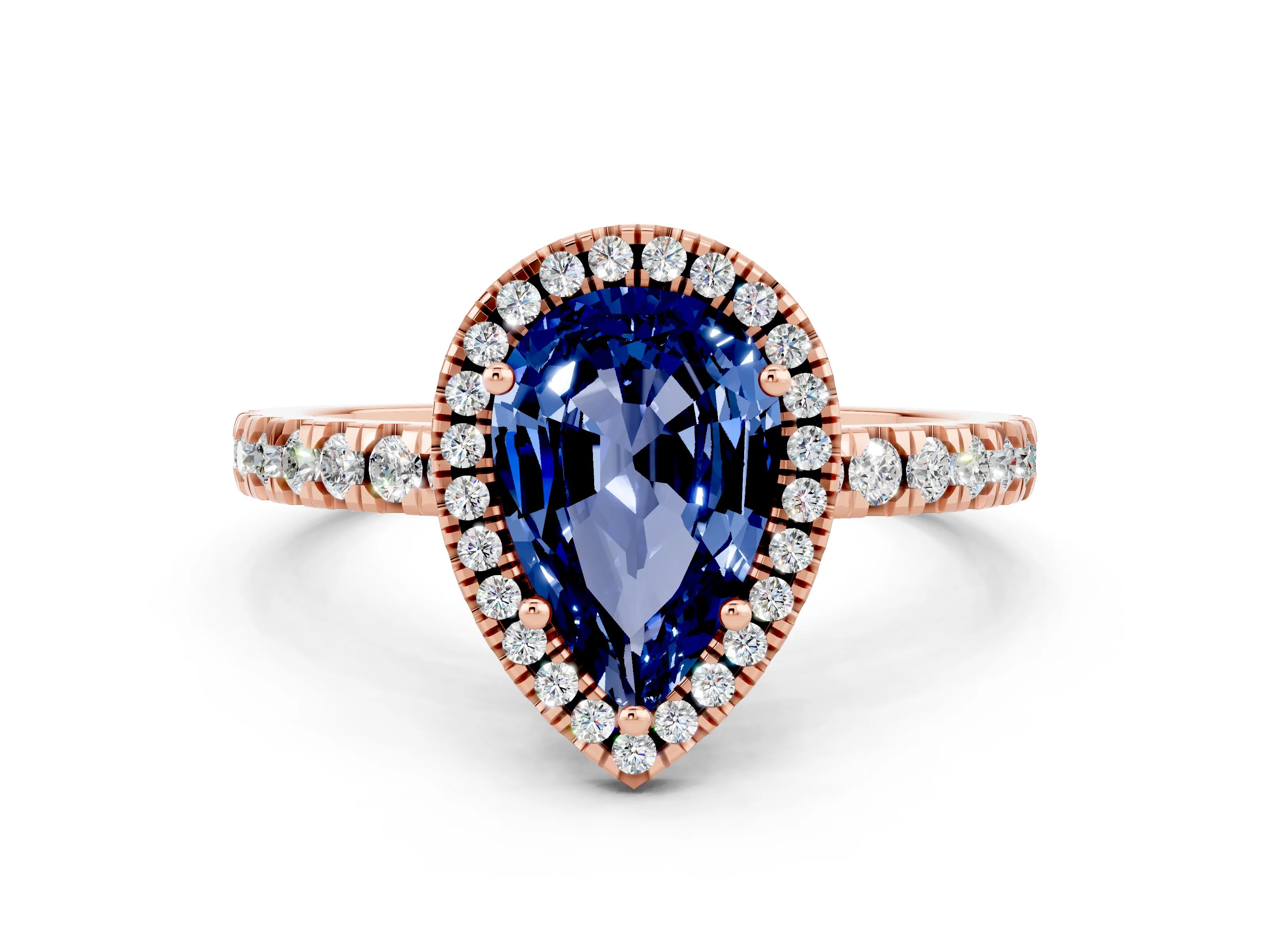 Rose gold Pear Cut Halo Diamond Pave Band with Prong Setting