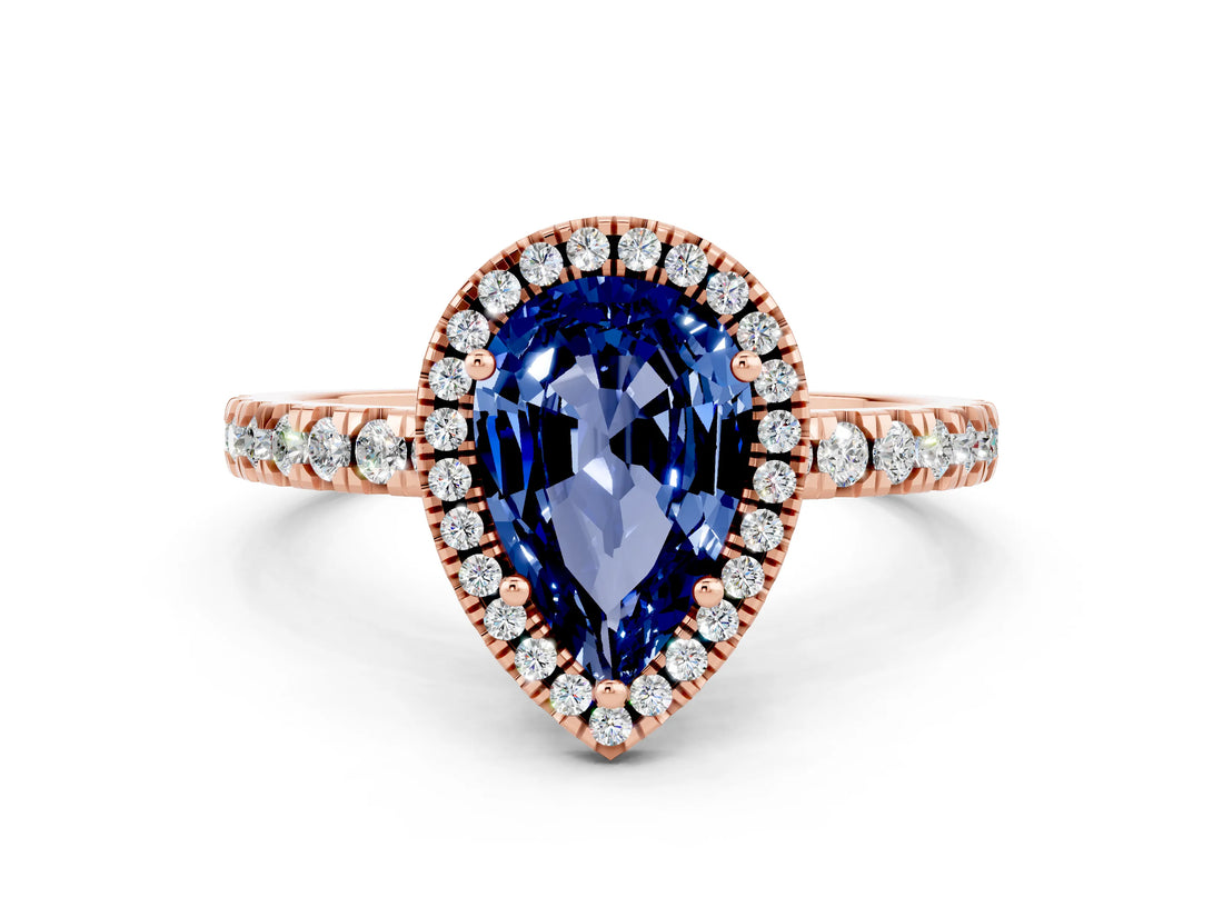 Rose gold Pear Cut Halo Diamond Pave Band with Prong Setting