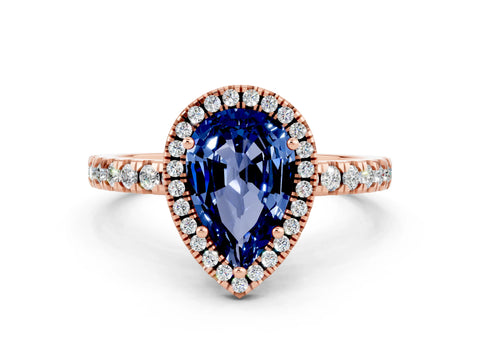 Rose gold Pear Cut Halo Diamond Pave Band with Prong Setting