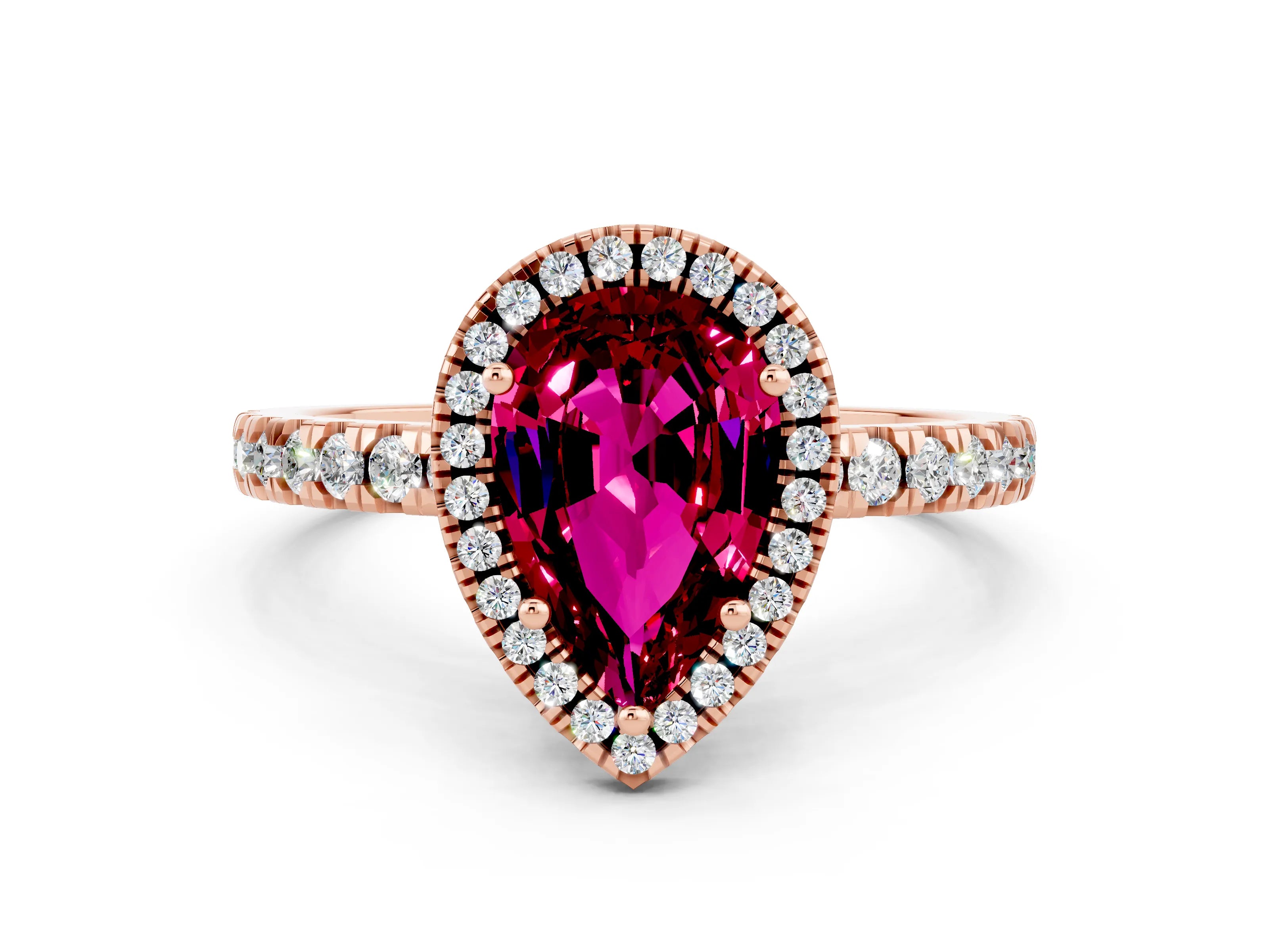 Rose gold Pear Cut Halo Diamond Pave Band with Prong Setting