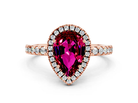 Rose gold Pear Cut Halo Diamond Pave Band with Prong Setting
