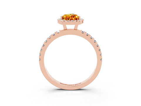 Rose gold Pear Cut Halo Diamond Pave Band with Prong Setting_3