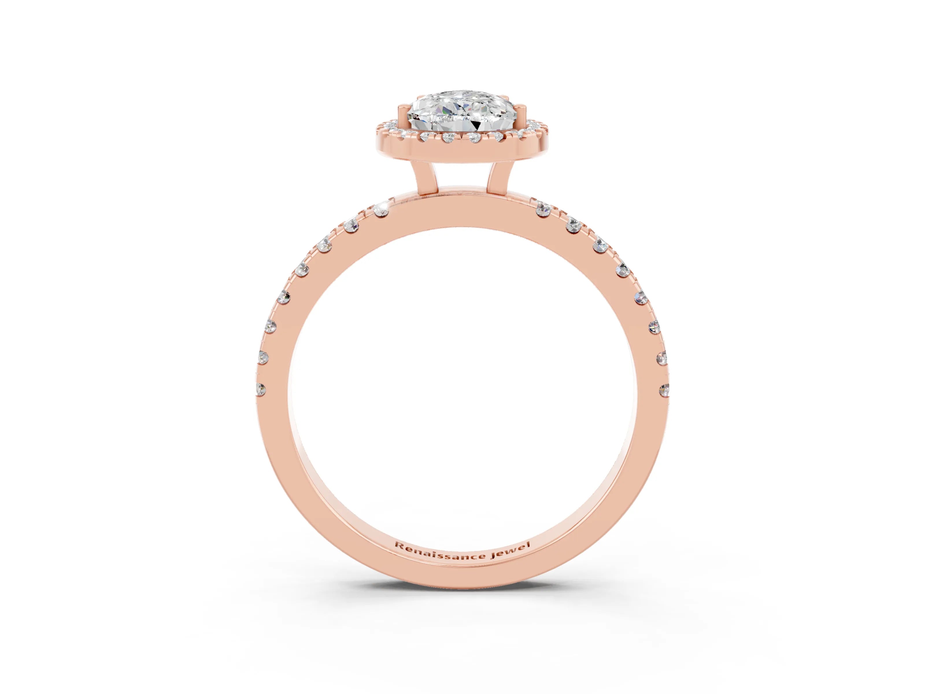 Rose gold Pear Cut Halo Diamond Pave Band with Prong Setting_3