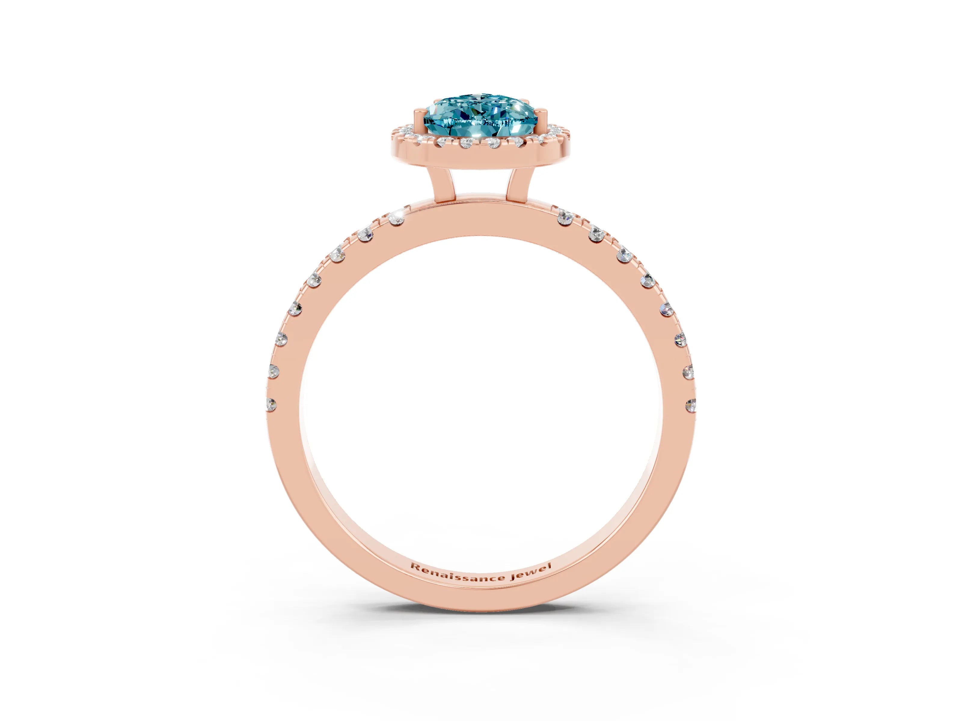 Rose gold Pear Cut Halo Diamond Pave Band with Prong Setting_3