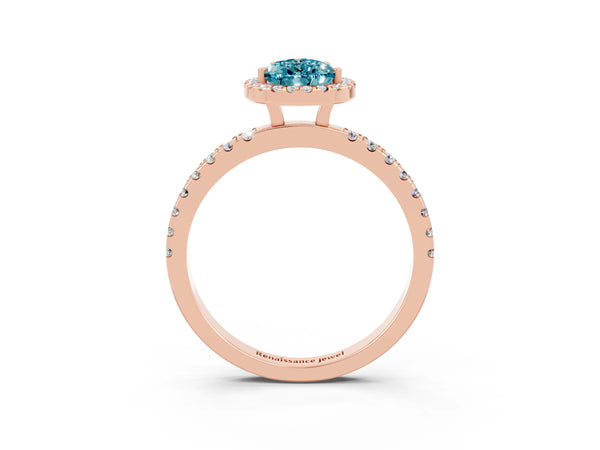 Rose gold Pear Cut Halo Diamond Pave Band with Prong Setting