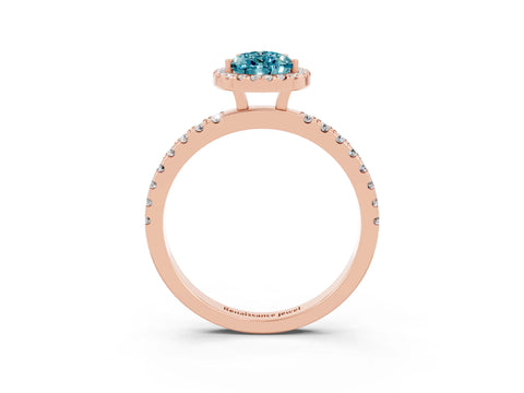 Rose gold Pear Cut Halo Diamond Pave Band with Prong Setting_3