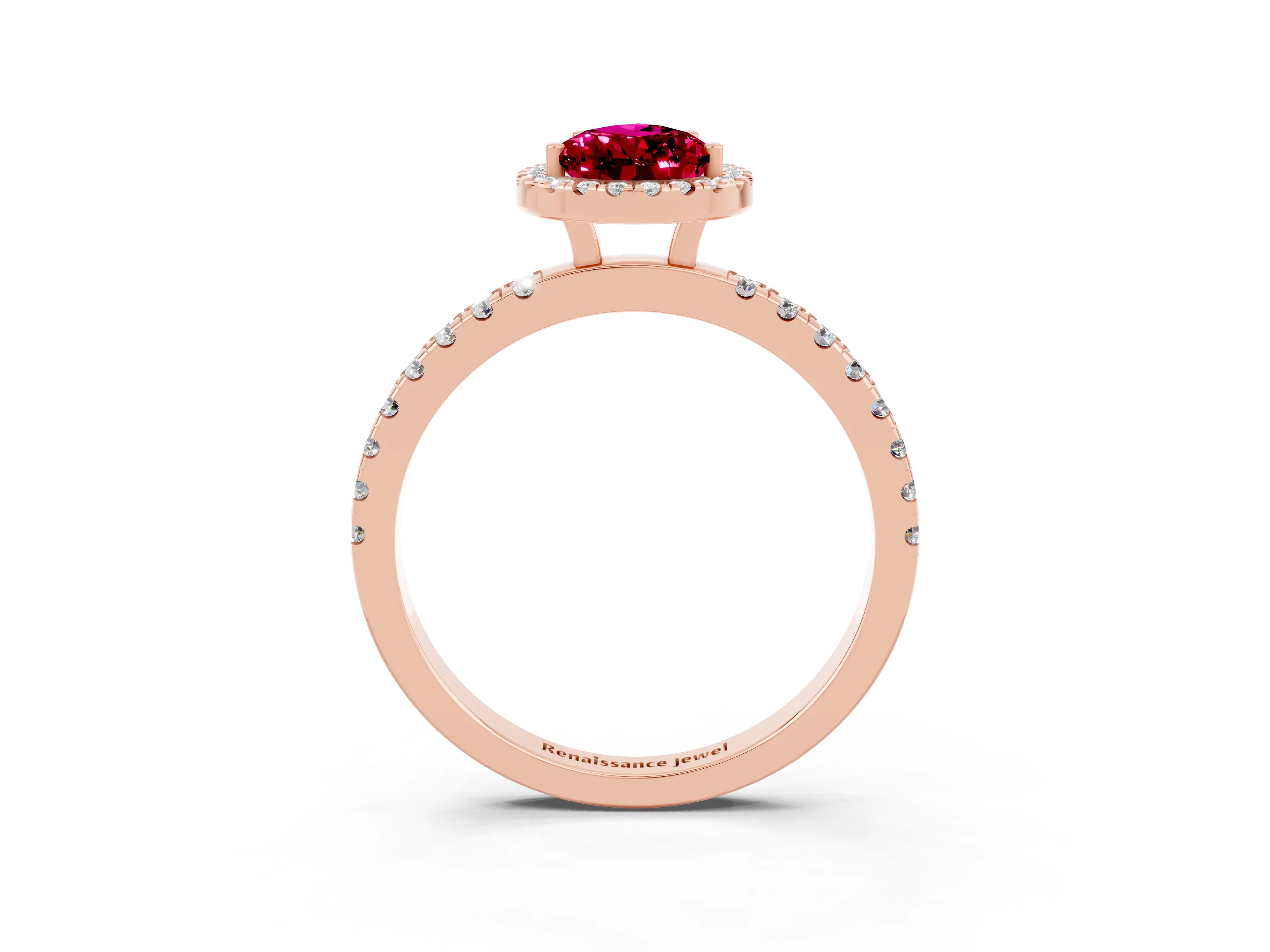 Rose gold Pear Cut Halo Diamond Pave Band with Prong Setting_3