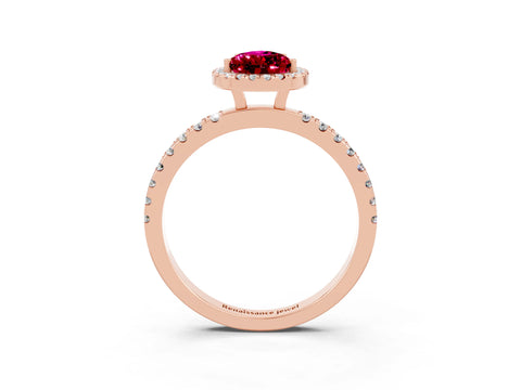Rose gold Pear Cut Halo Diamond Pave Band with Prong Setting_3