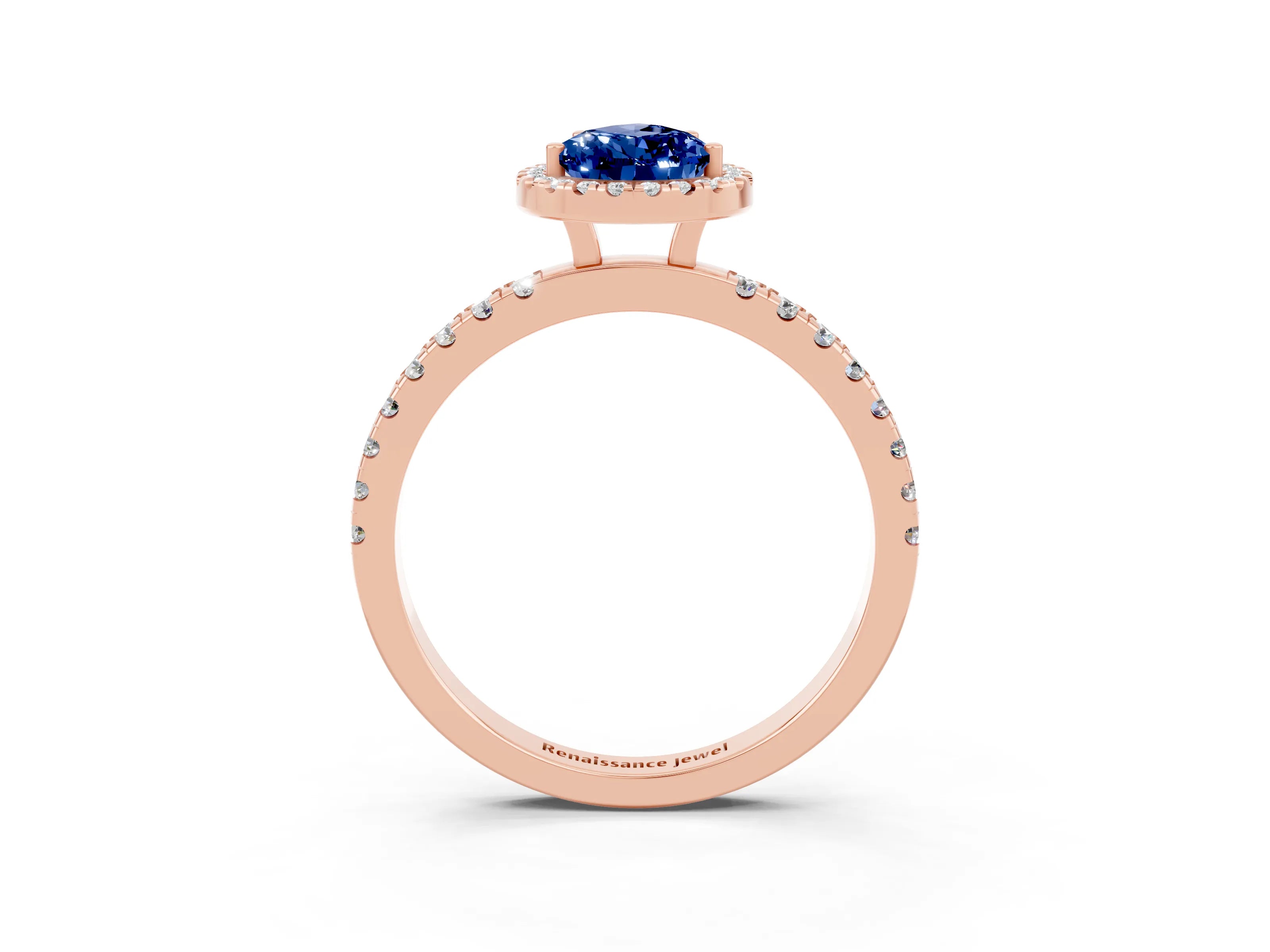 Rose gold Pear Cut Halo Diamond Pave Band with Prong Setting_3