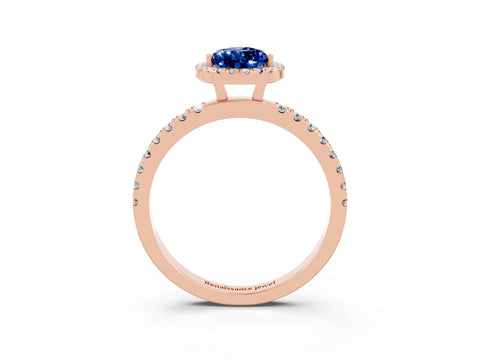 Rose gold Pear Cut Halo Diamond Pave Band with Prong Setting_3