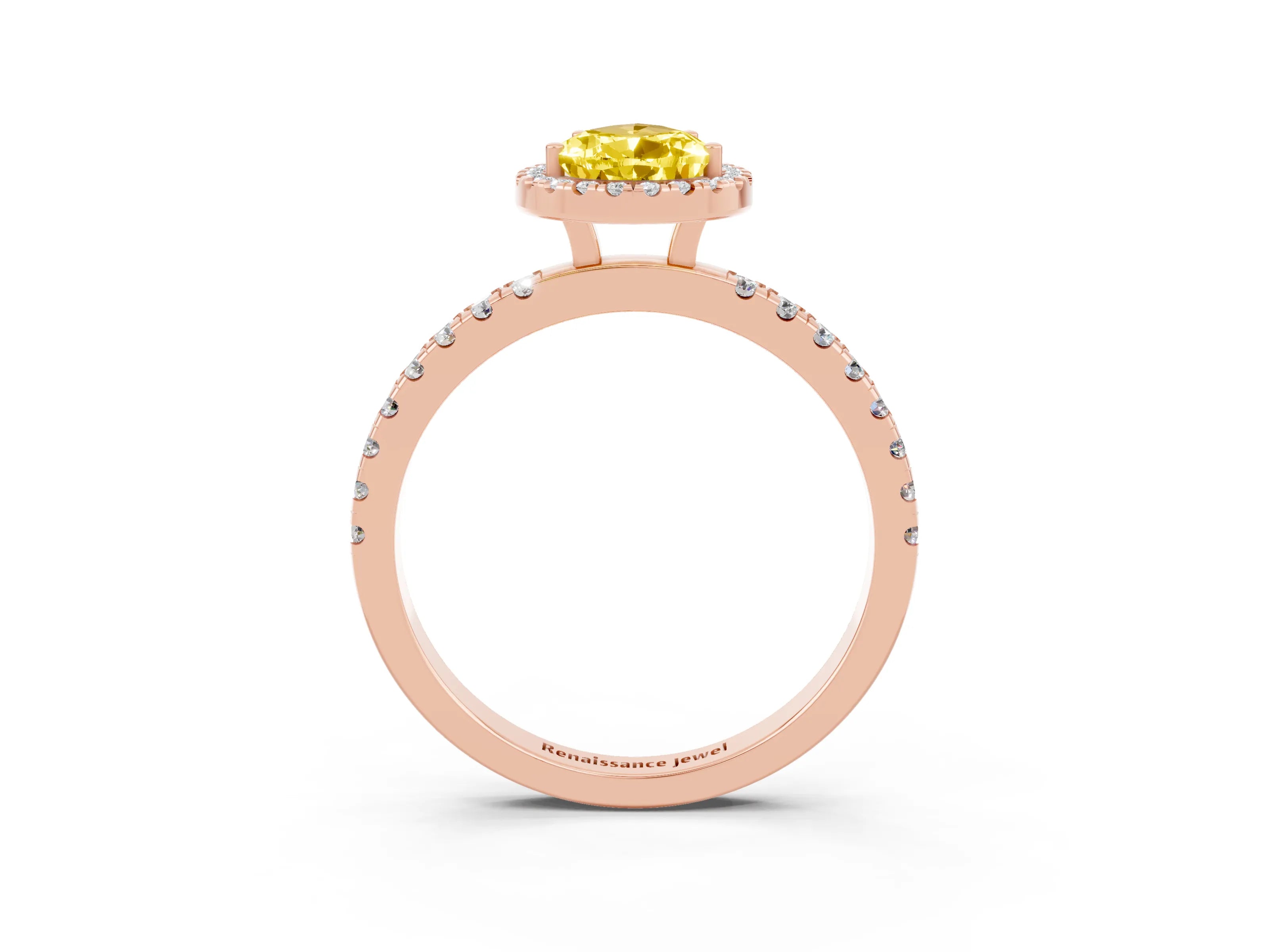 Rose gold Pear Cut Halo Diamond Pave Band with Prong Setting_3