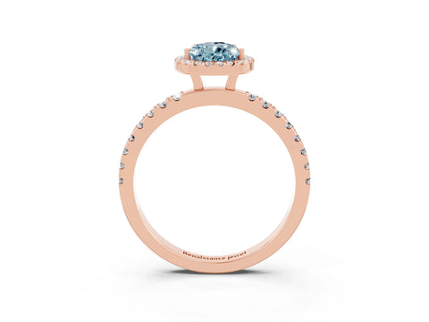Rose gold Pear Cut Halo Diamond Pave Band with Prong Setting_3