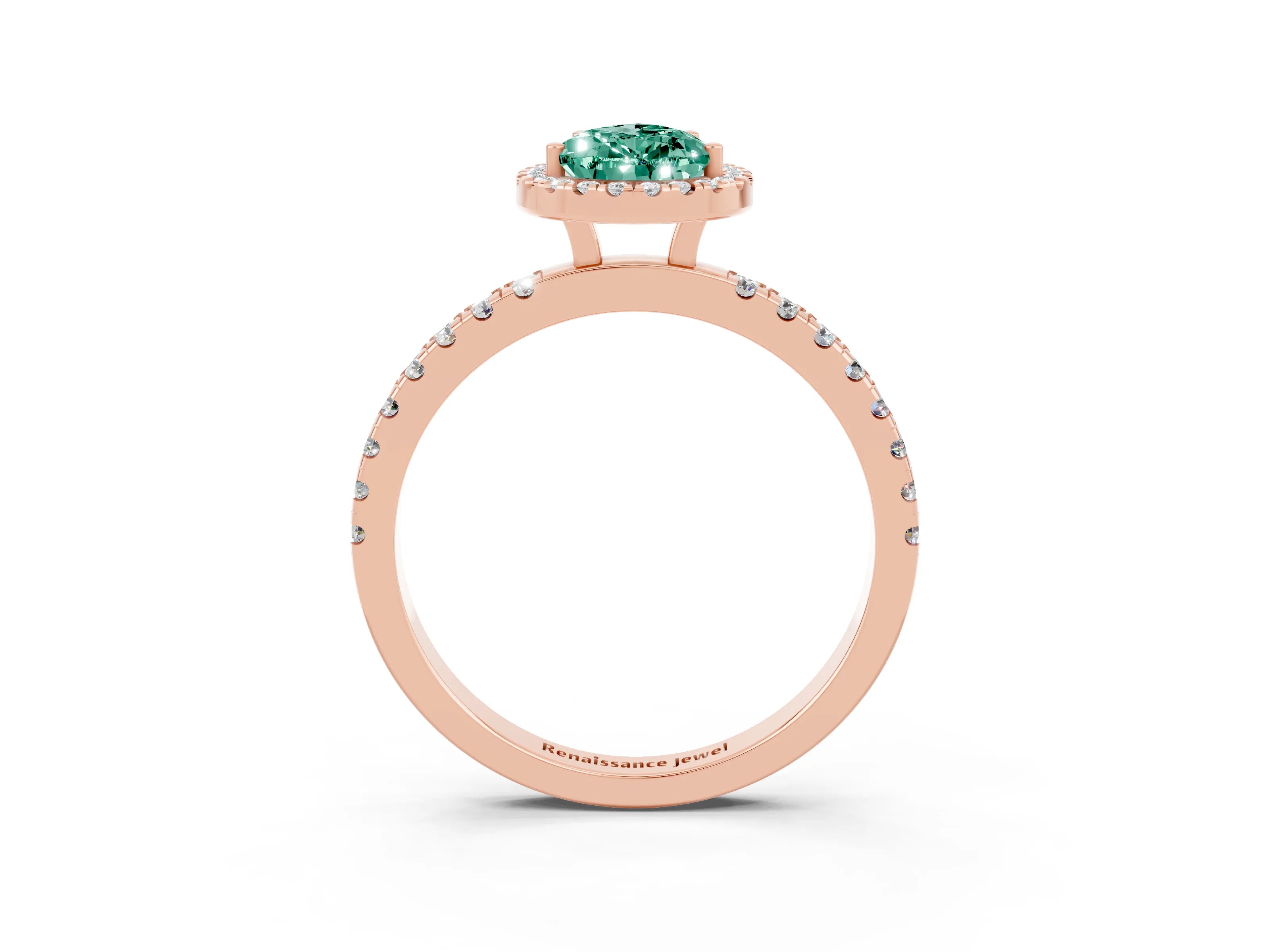 Rose gold Pear Cut Halo Diamond Pave Band with Prong Setting_3