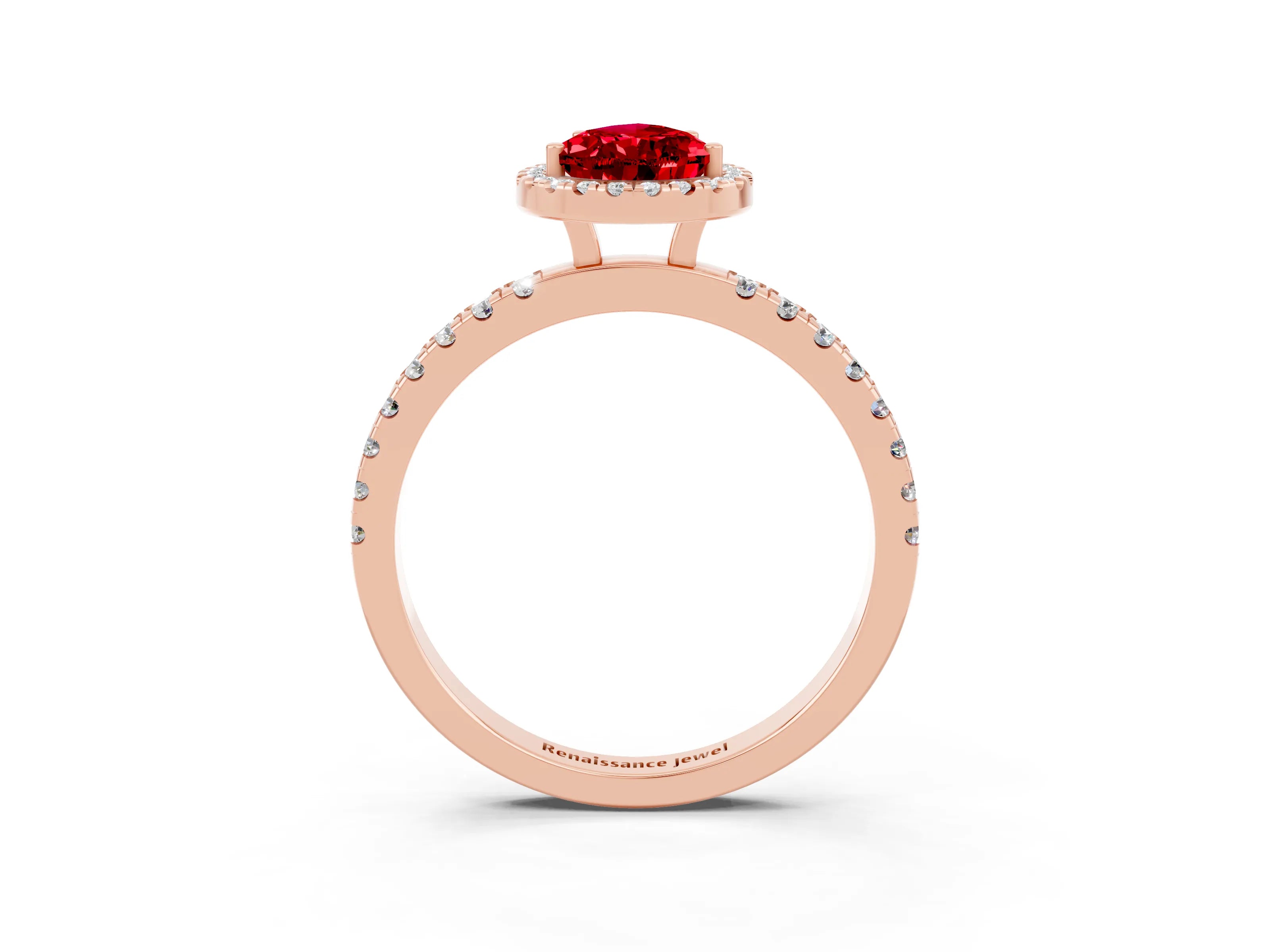 Rose gold Pear Cut Halo Diamond Pave Band with Prong Setting_3
