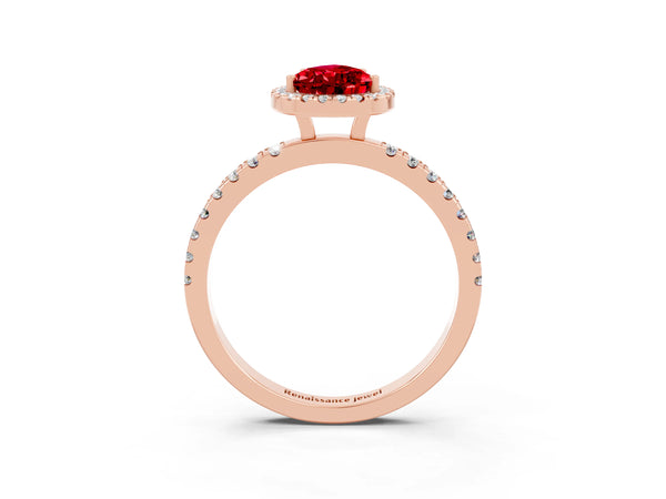 Rose gold Pear Cut Halo Diamond Pave Band with Prong Setting