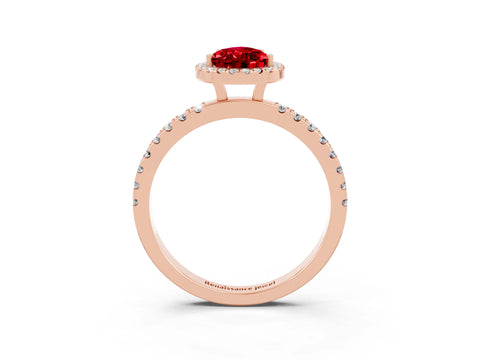 Rose gold Pear Cut Halo Diamond Pave Band with Prong Setting_3