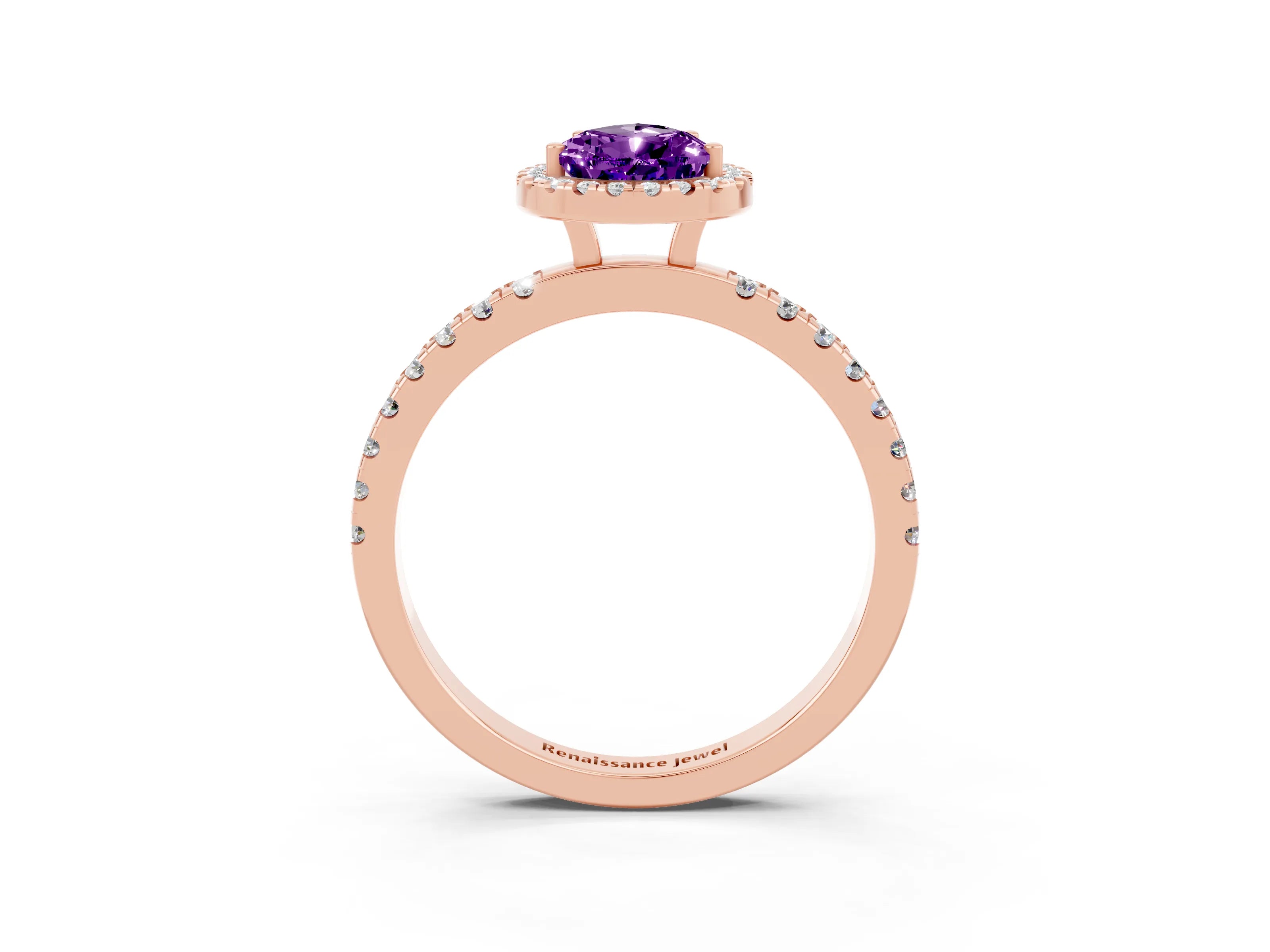 Rose gold Pear Cut Halo Diamond Pave Band with Prong Setting_3