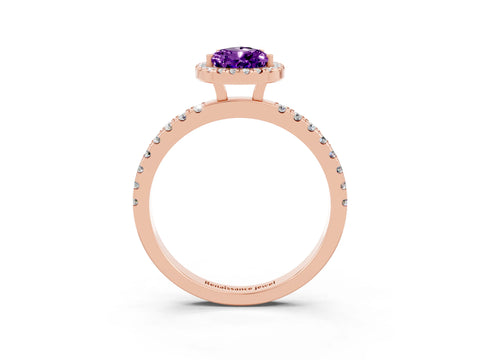 Rose gold Pear Cut Halo Diamond Pave Band with Prong Setting_3