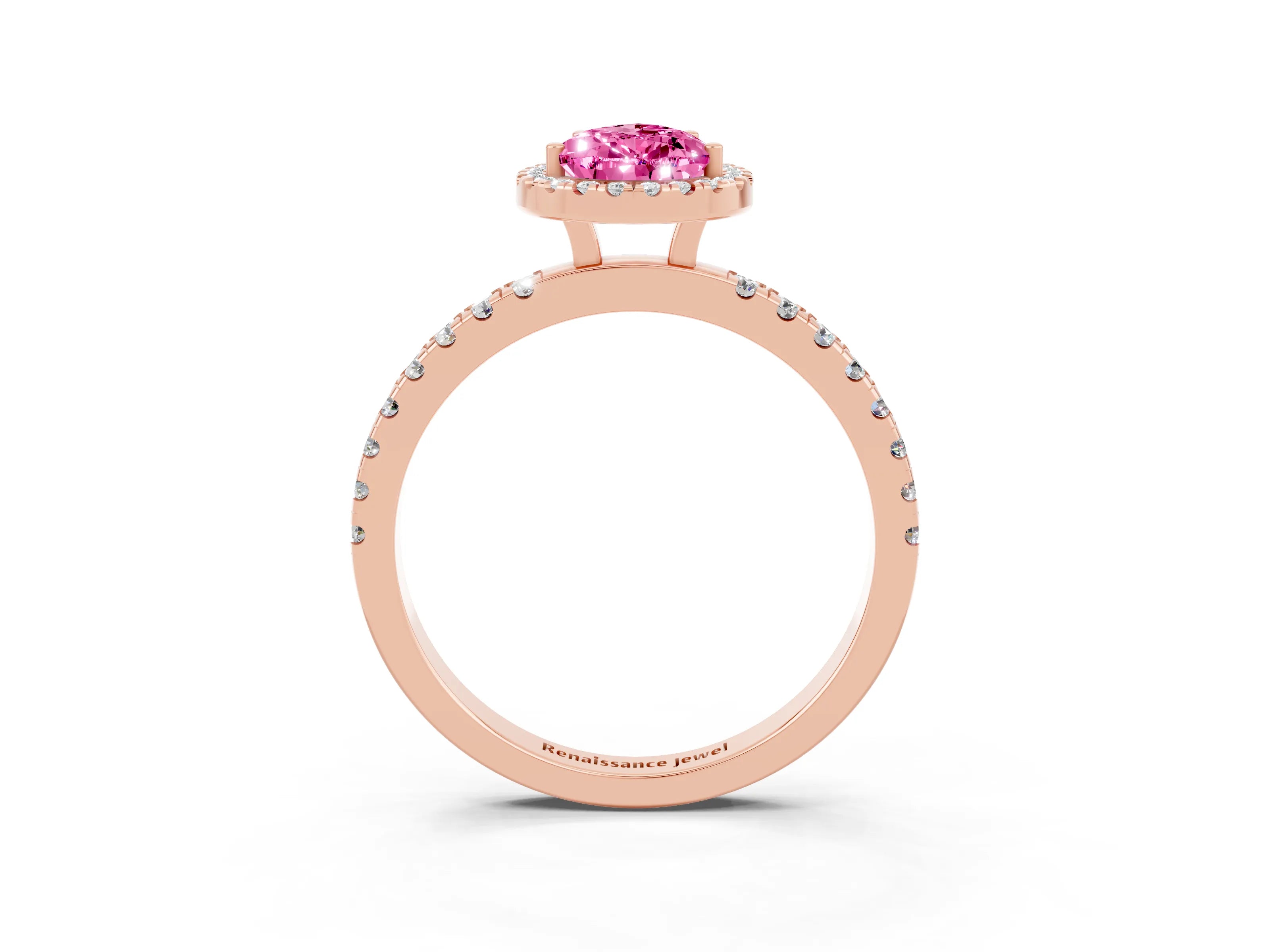 Rose gold Pear Cut Halo Diamond Pave Band with Prong Setting_3