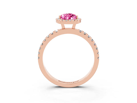 Rose gold Pear Cut Halo Diamond Pave Band with Prong Setting_3