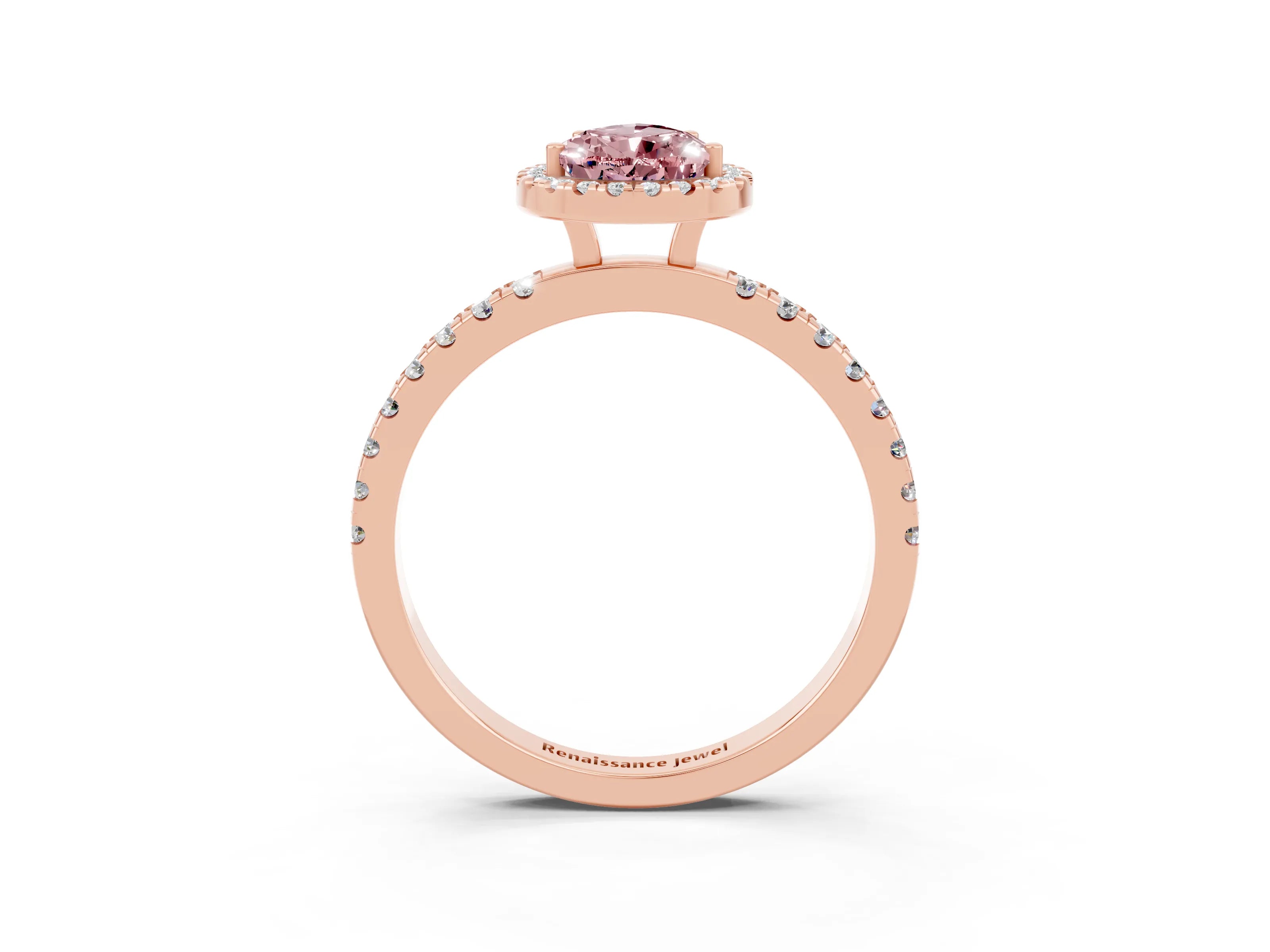 Rose gold Pear Cut Halo Diamond Pave Band with Prong Setting_3