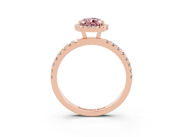 Rose gold Pear Cut Halo Diamond Pave Band with Prong Setting