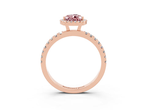 Rose gold Pear Cut Halo Diamond Pave Band with Prong Setting_3