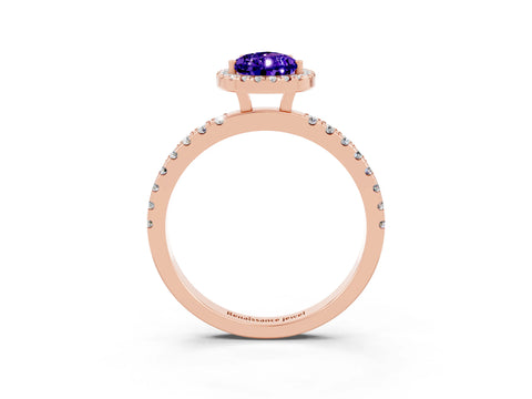 Rose gold Pear Cut Halo Diamond Pave Band with Prong Setting_3