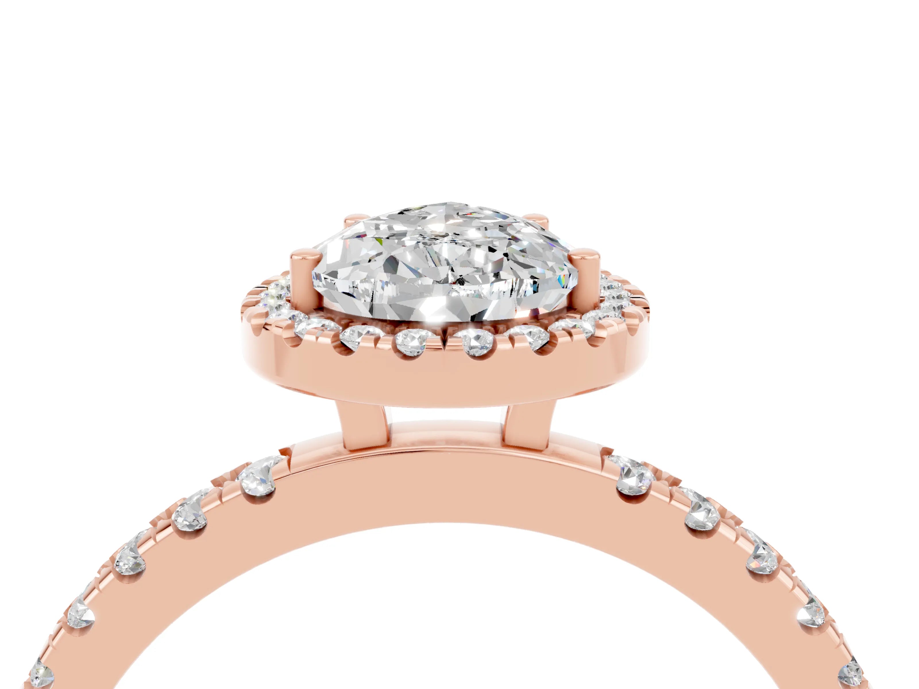 Rose gold Pear Cut Halo Diamond Pave Band with Prong Setting_4