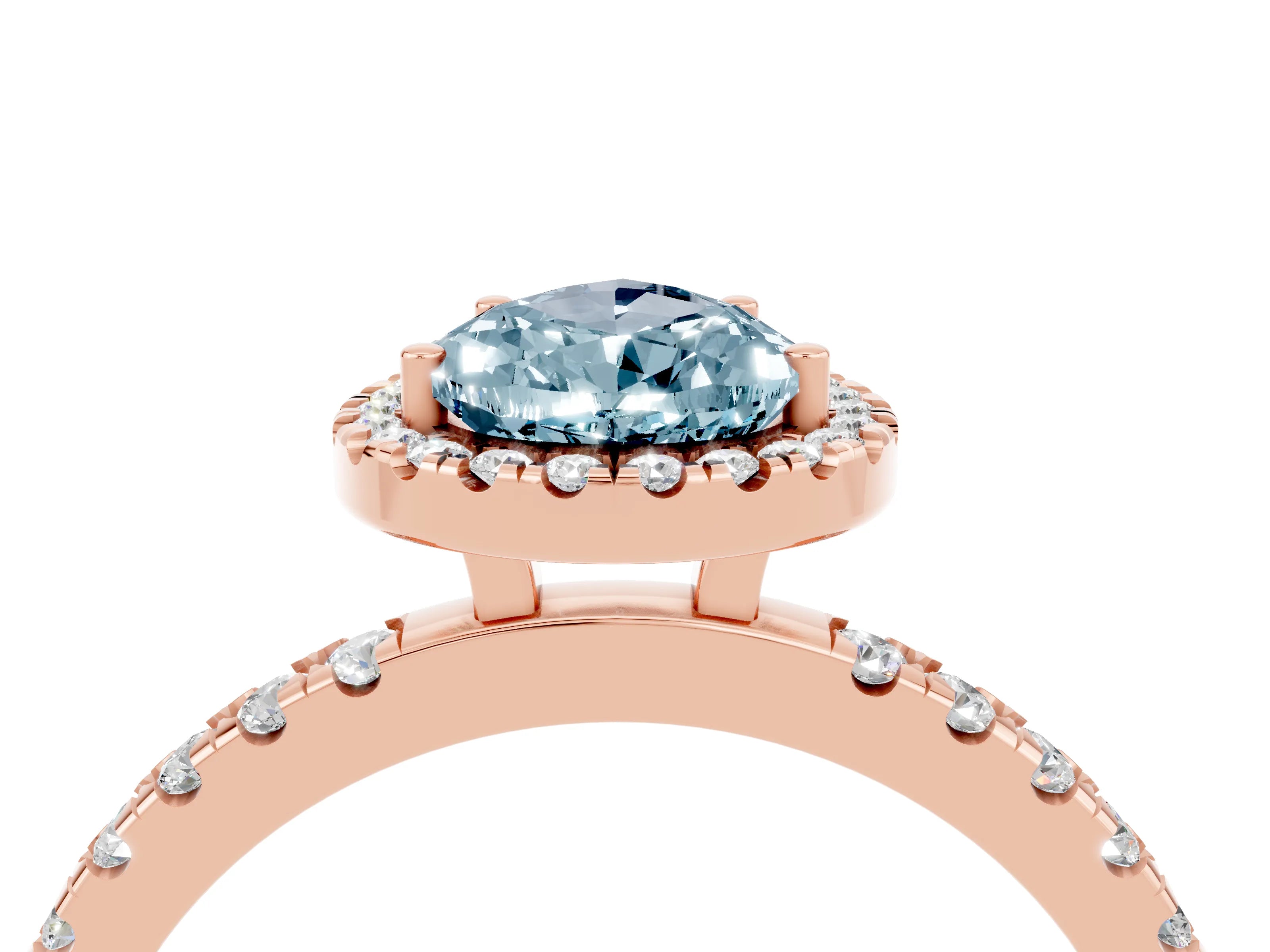 Rose gold Pear Cut Halo Diamond Pave Band with Prong Setting_4