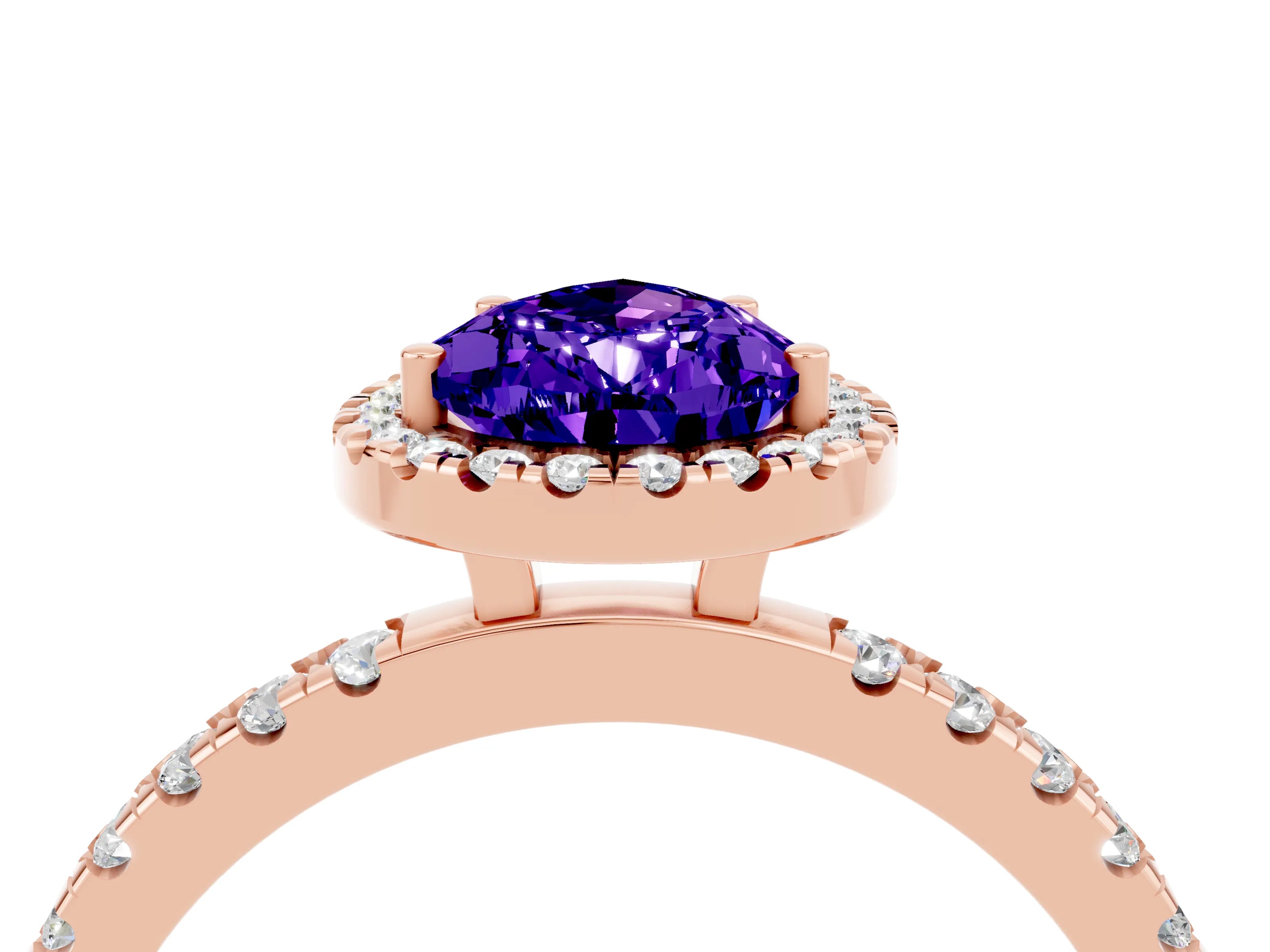 Rose gold Pear Cut Halo Diamond Pave Band with Prong Setting_4
