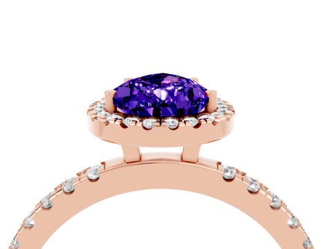 Rose gold Pear Cut Halo Diamond Pave Band with Prong Setting_4