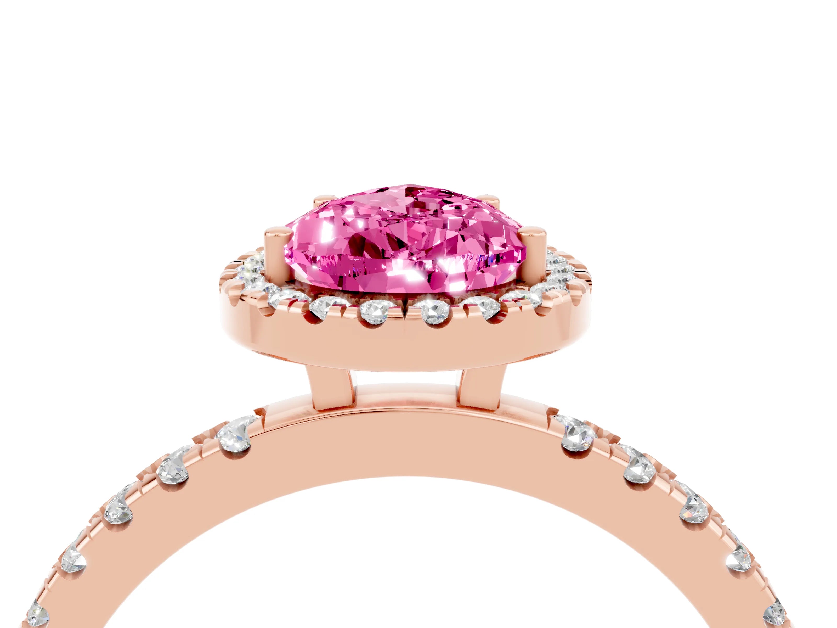 Rose gold Pear Cut Halo Diamond Pave Band with Prong Setting_4