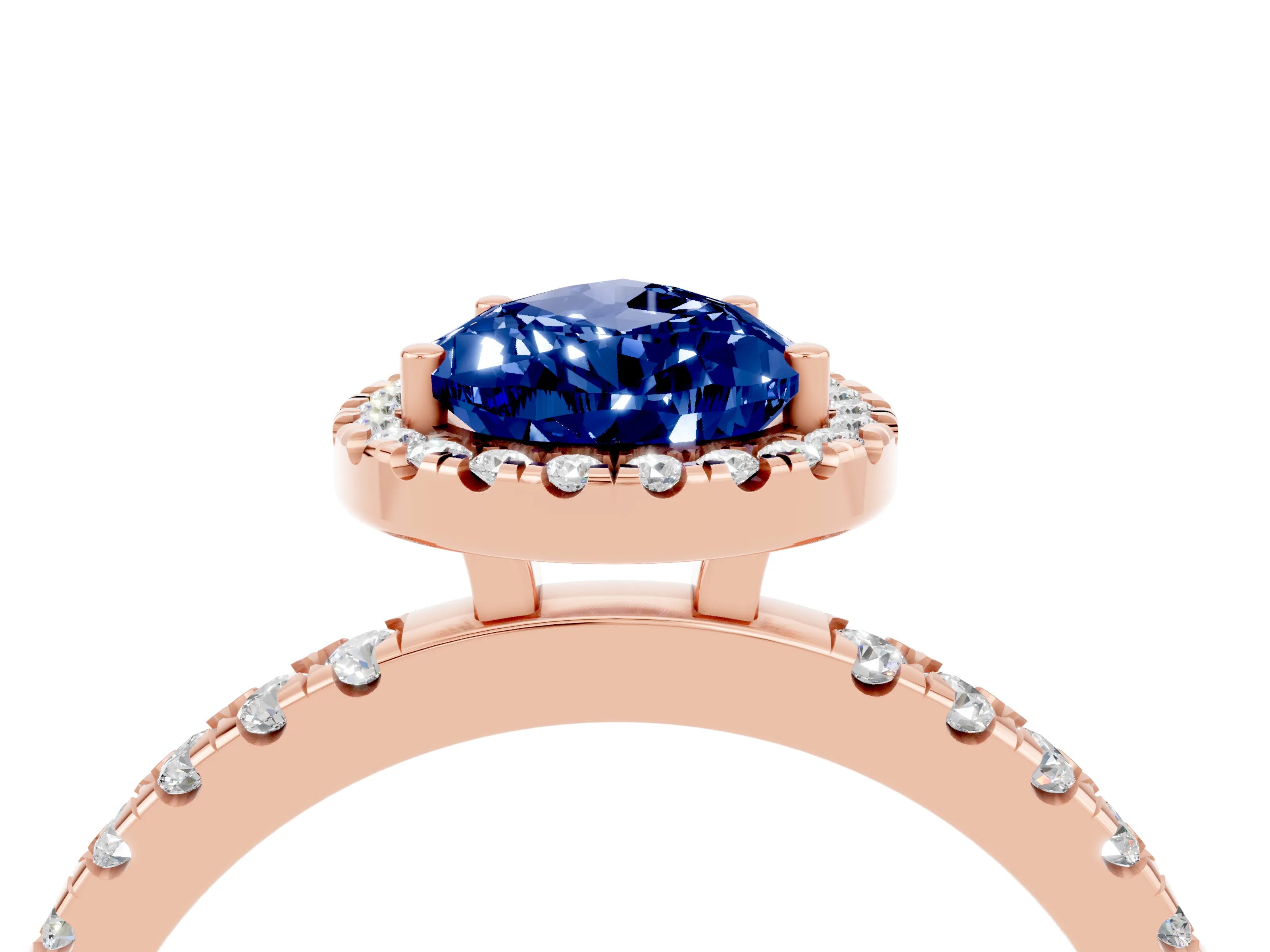 Rose gold Pear Cut Halo Diamond Pave Band with Prong Setting_4
