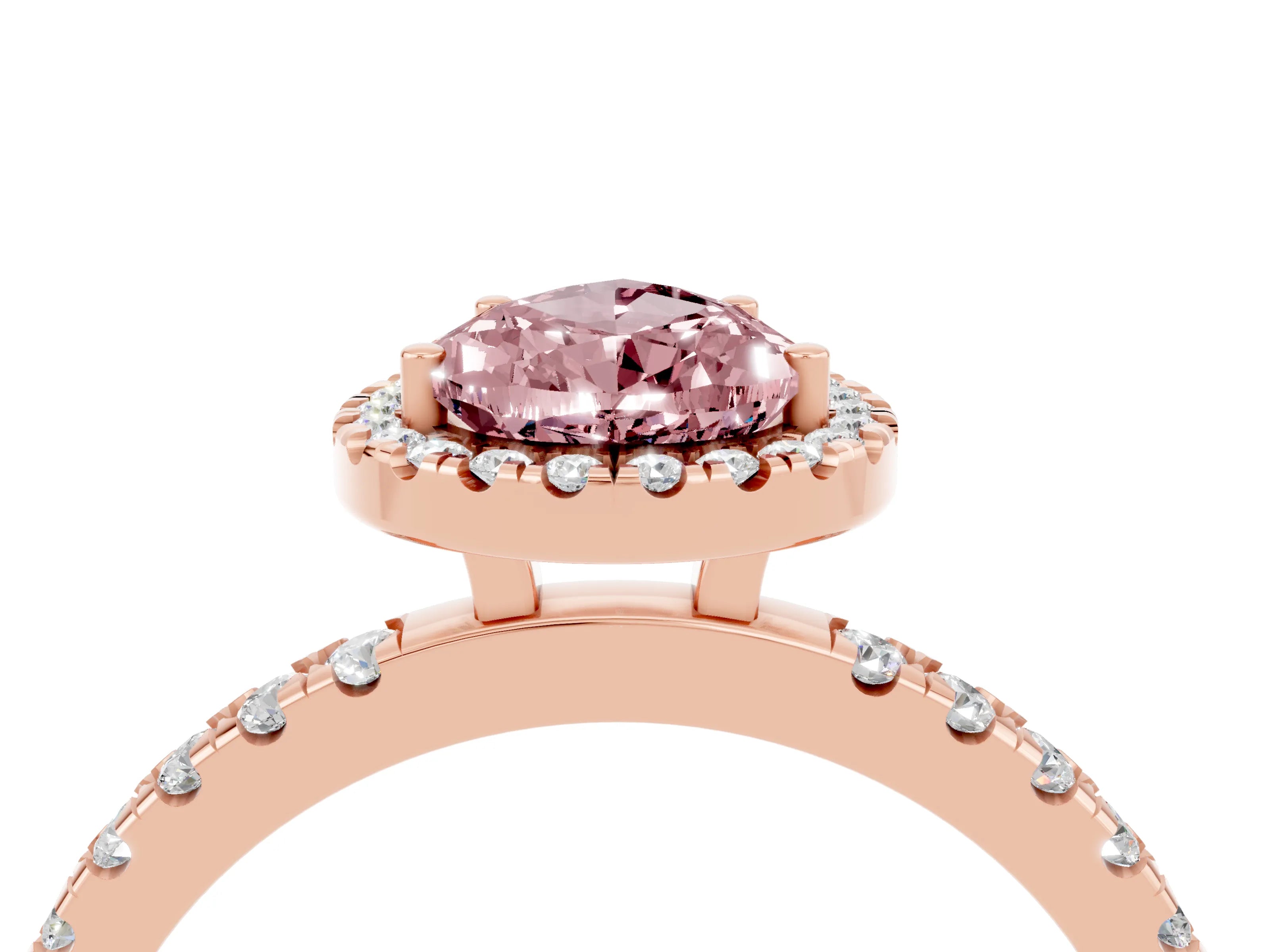 Rose gold Pear Cut Halo Diamond Pave Band with Prong Setting_4