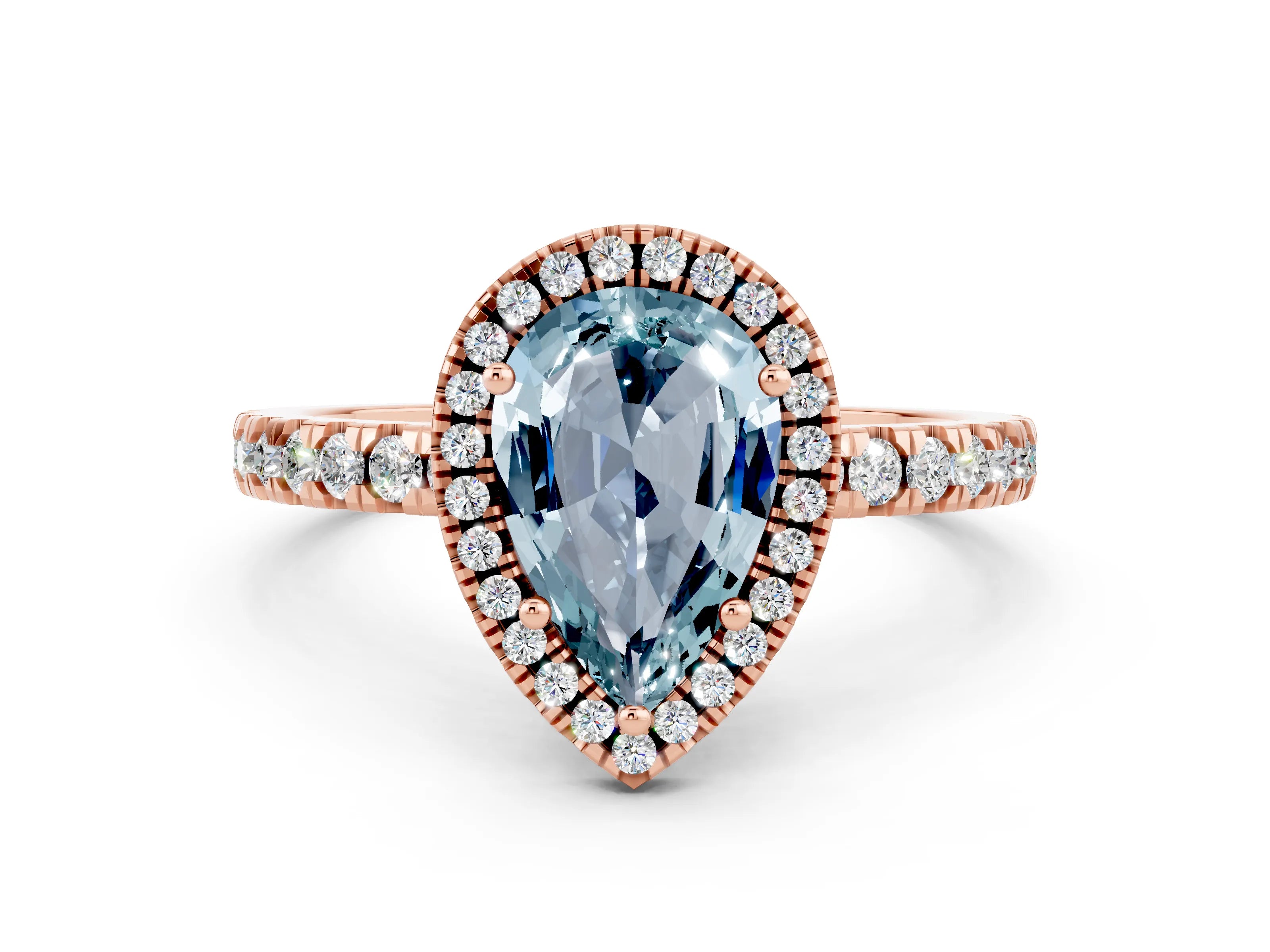 Rose gold Pear Cut Halo Diamond Pave Band with Prong Setting
