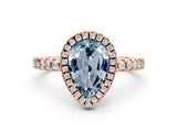Rose gold Pear Cut Halo Diamond Pave Band with Prong Setting