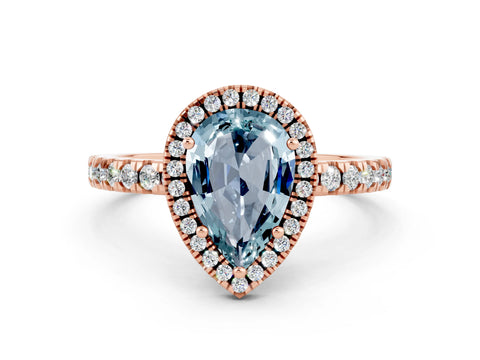 Rose gold Pear Cut Halo Diamond Pave Band with Prong Setting