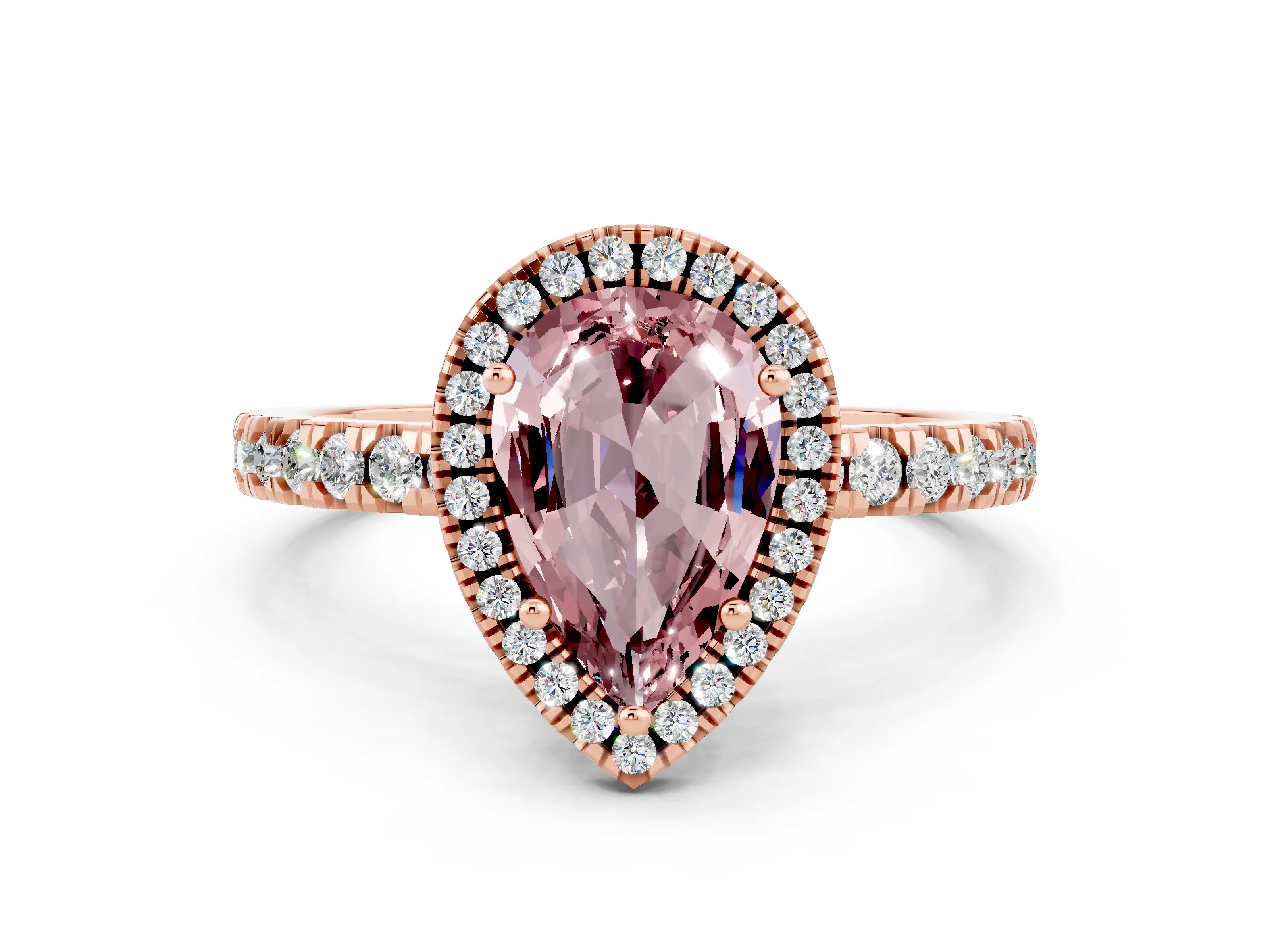 Rose gold Pear Cut Halo Diamond Pave Band with Prong Setting