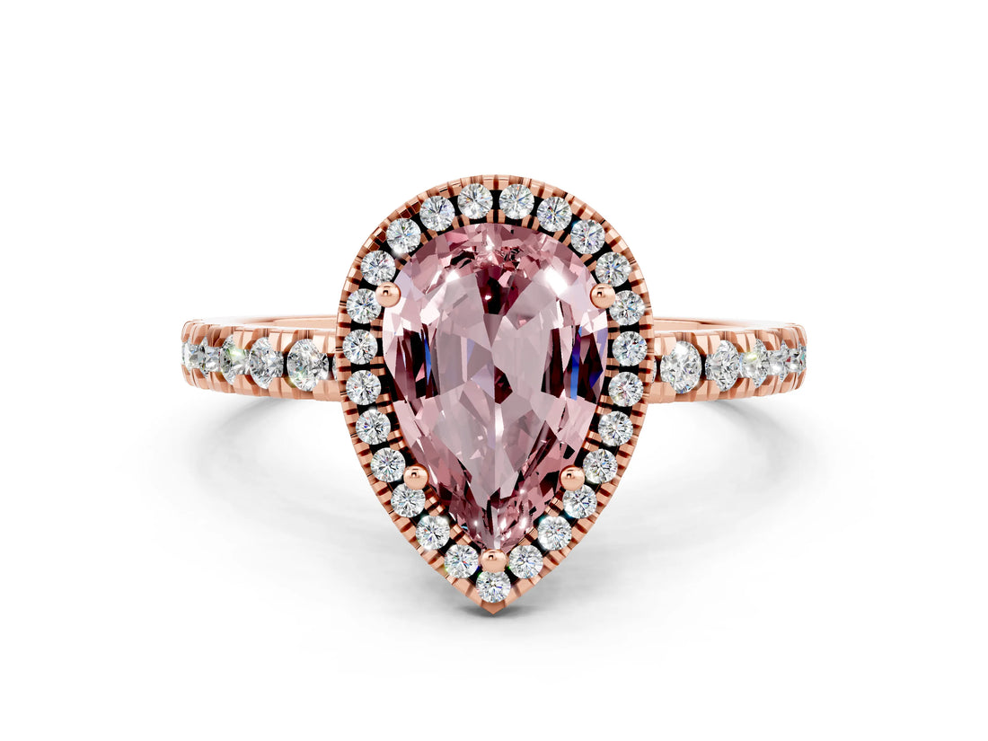 Rose gold Pear Cut Halo Diamond Pave Band with Prong Setting