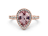 Rose gold Pear Cut Halo Diamond Pave Band with Prong Setting