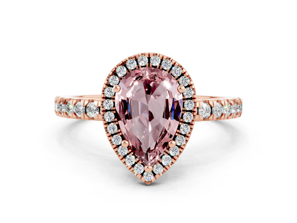 Rose gold Pear Cut Halo Diamond Pave Band with Prong Setting
