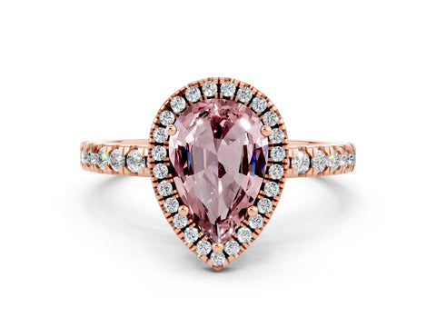 Rose gold Pear Cut Halo Diamond Pave Band with Prong Setting