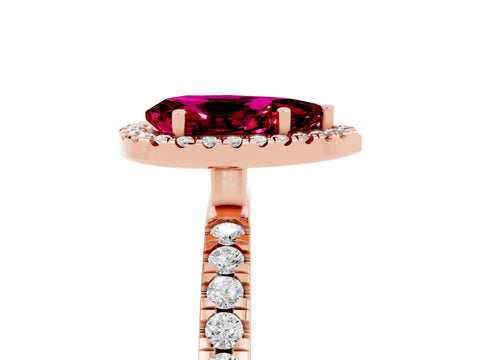 Rose gold Pear Cut Halo Diamond Pave Band with Prong Setting_5