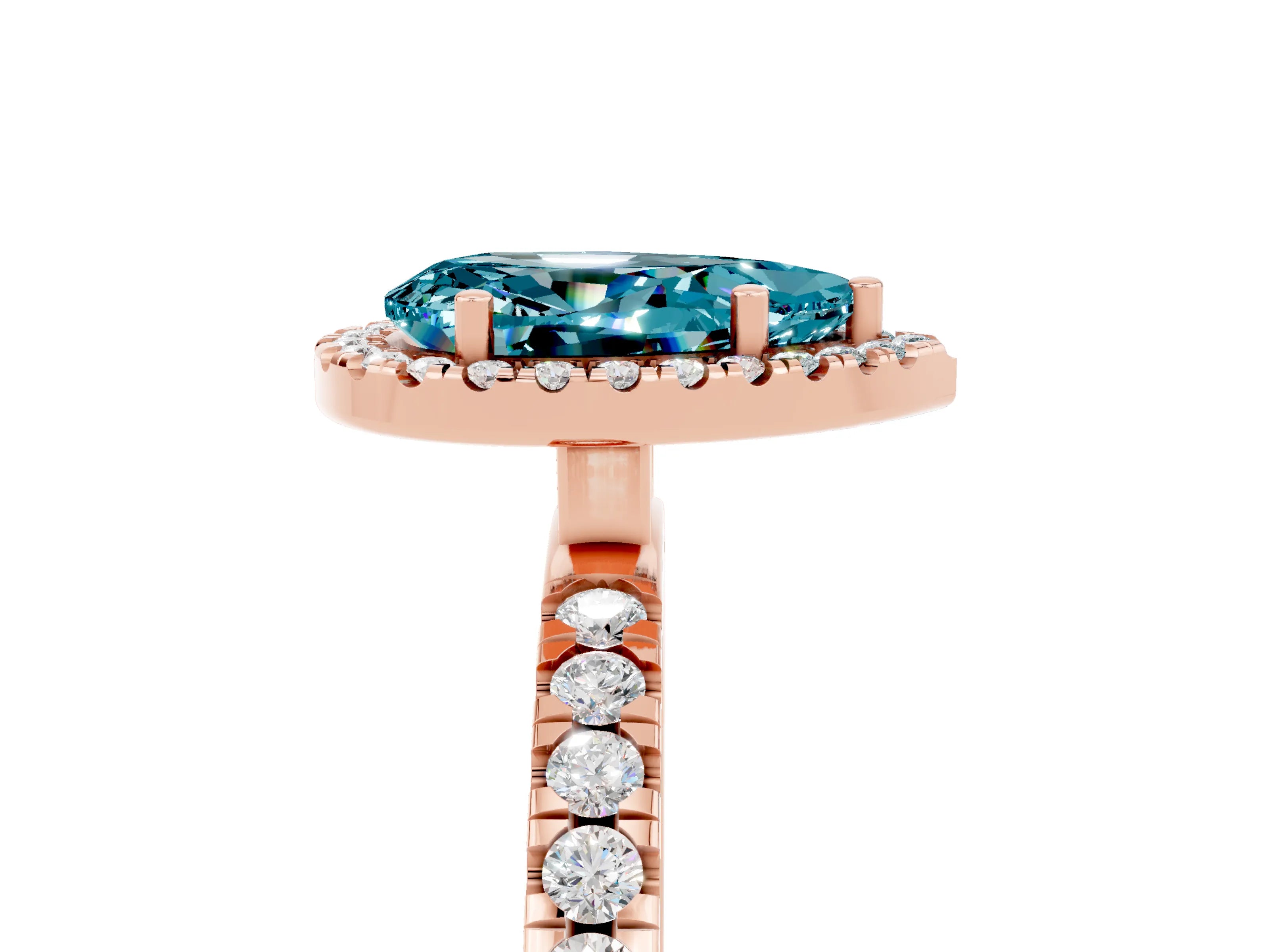 Rose gold Pear Cut Halo Diamond Pave Band with Prong Setting_5