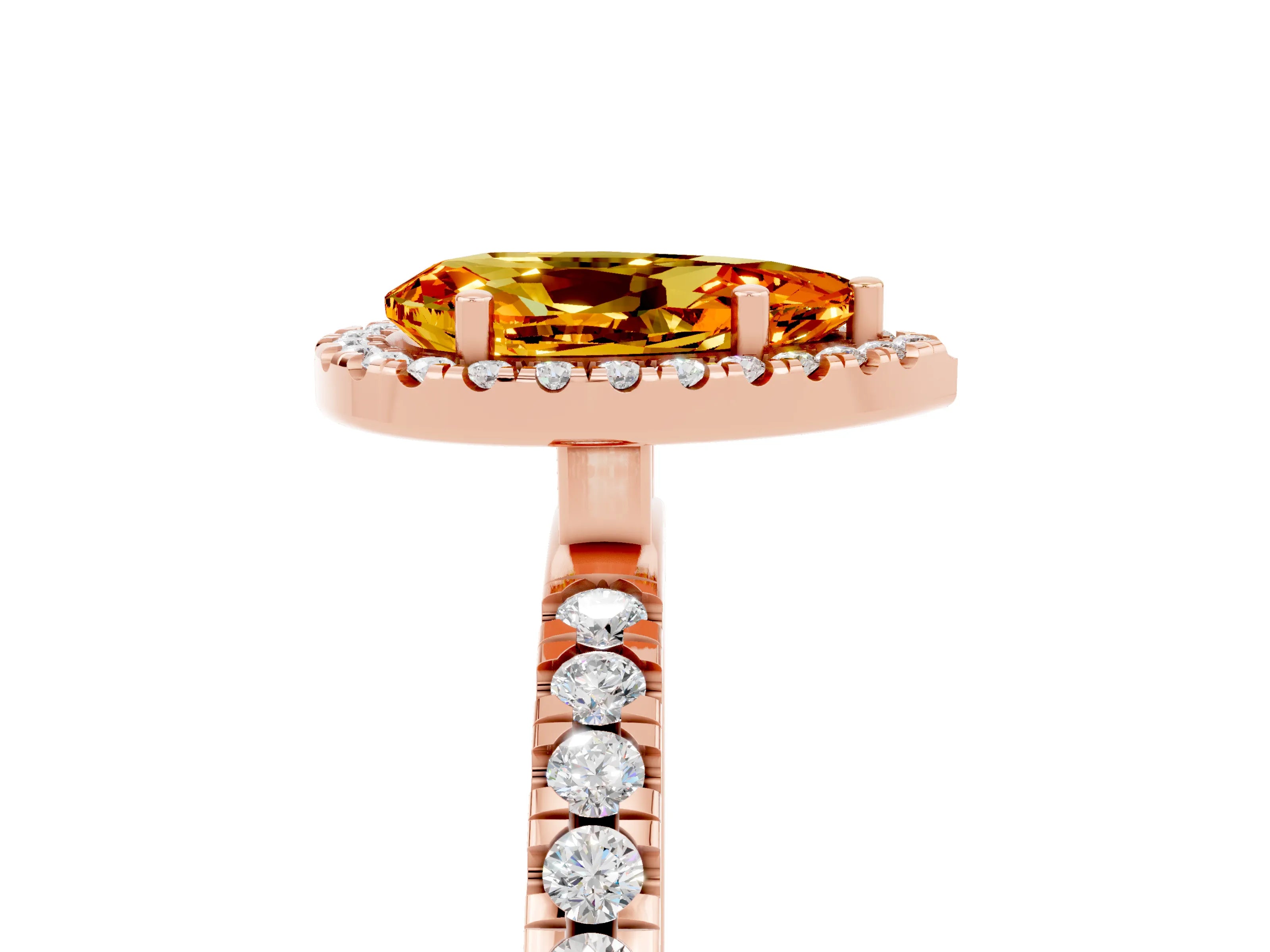 Rose gold Pear Cut Halo Diamond Pave Band with Prong Setting_5