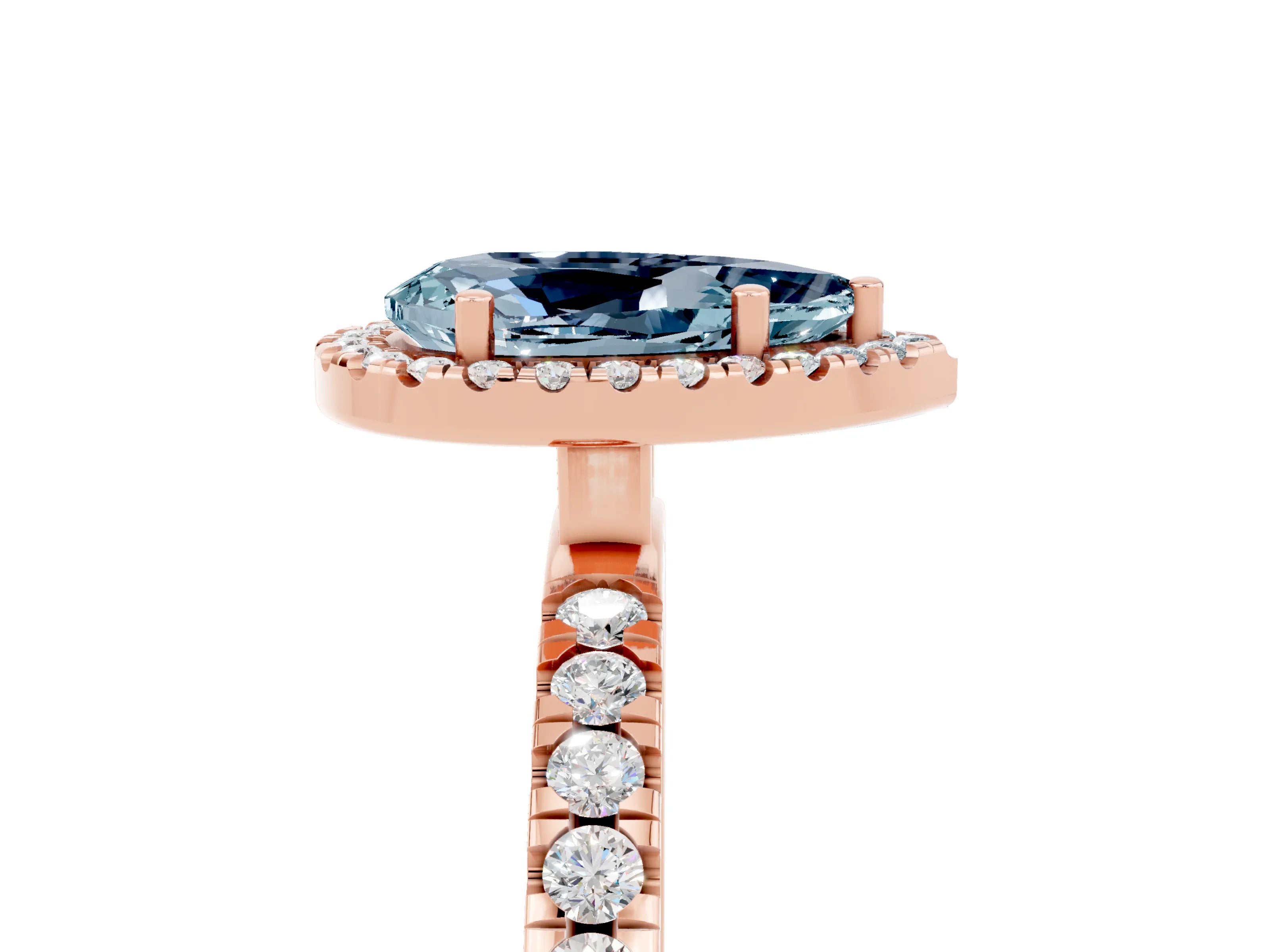 Rose gold Pear Cut Halo Diamond Pave Band with Prong Setting_5